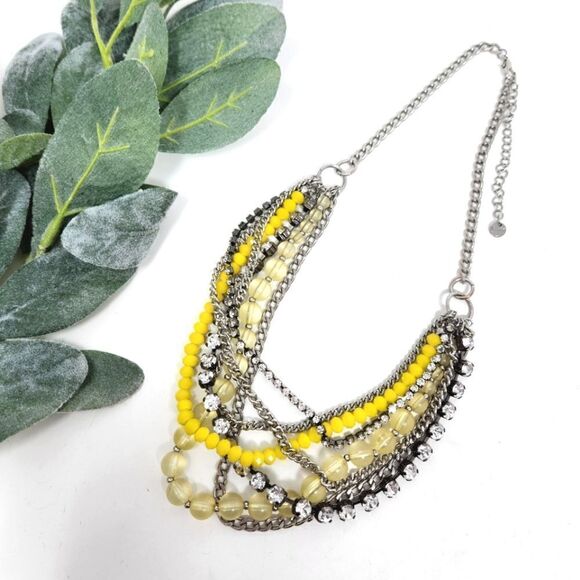 LOFT Multi-Strand Yellow Beaded Rhinestone Layered Necklace - Picture 1 of 7